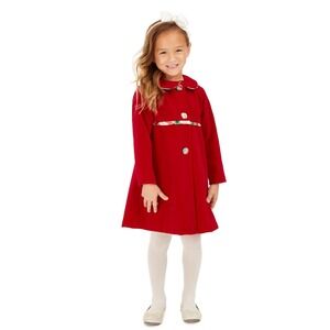 Blueberi Gold Girls Red Coat 24 Months‎ Plaid Trim Button Front Holiday Winter